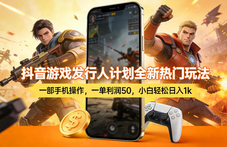 抖音游戏发行人计划全新热门玩法，一部手机操作，一单利润50，小白轻松日入1k【揭秘】-heixxmi