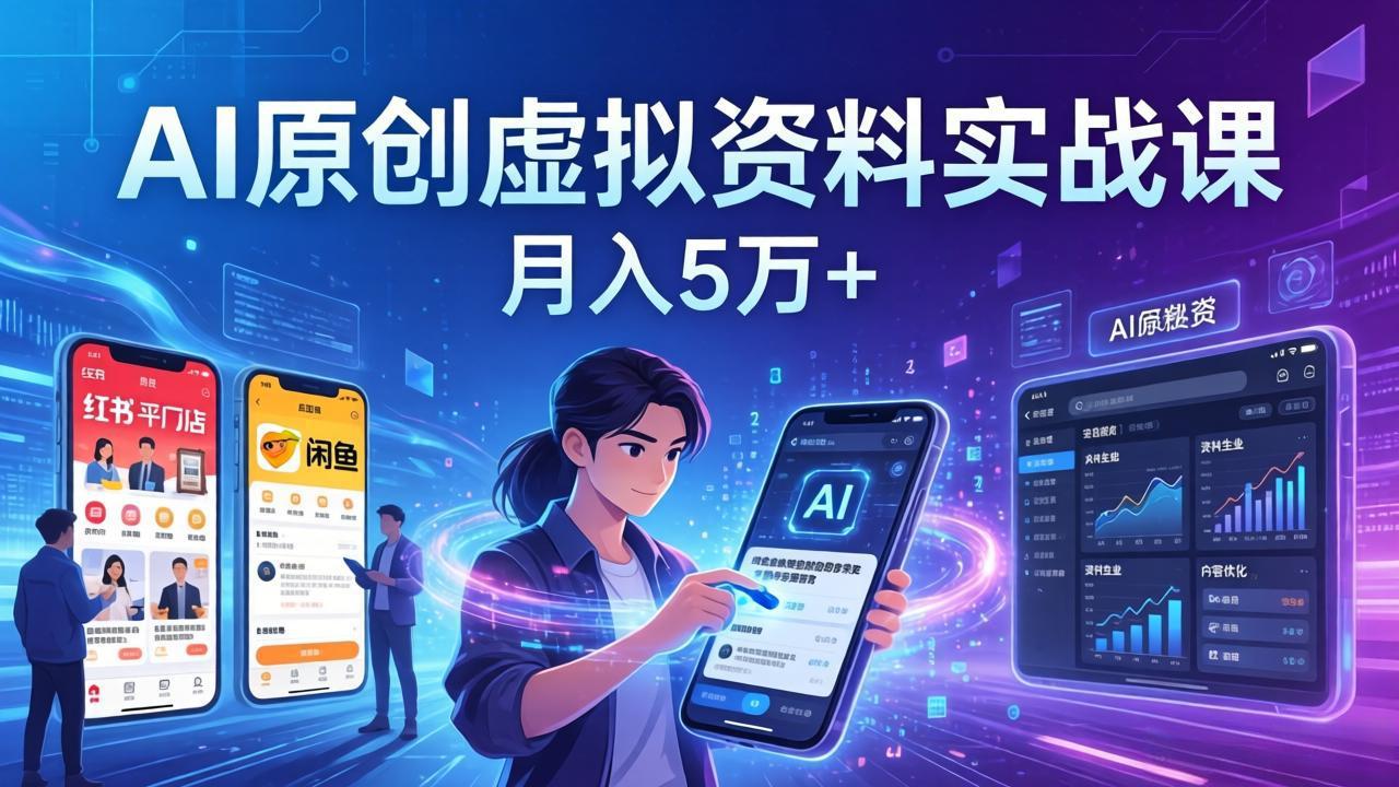 AI原创虚拟资料实战课：2026新机会，小红书闲鱼开店，普通人用AI轻松变现，月入5万+-heixxmi