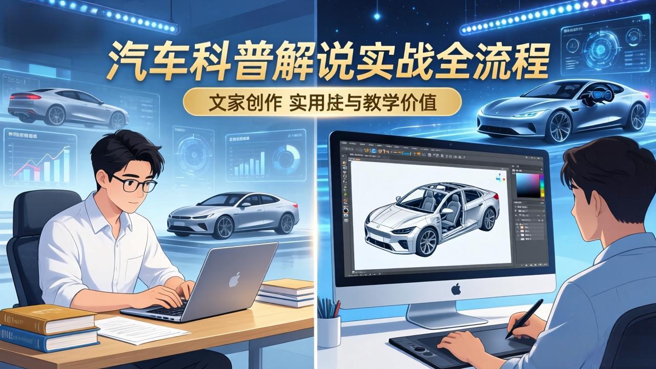 抖音汽车科普解说实战：文案+动画+画面处理+去水印全流程，打造专业汽车科普视频-heixxmi