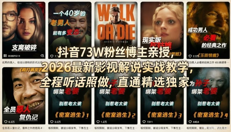 抖音73W粉丝博主亲授，2026最新影视解说实战教学，全程听话照做，直通精选独家-heixxmi