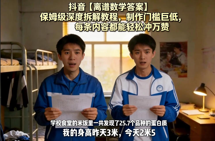 抖音【离谱数学答案】保姆级深度拆解教程，制作门槛巨低，每条内容都能轻松冲万赞，附详细步骤-heixxmi
