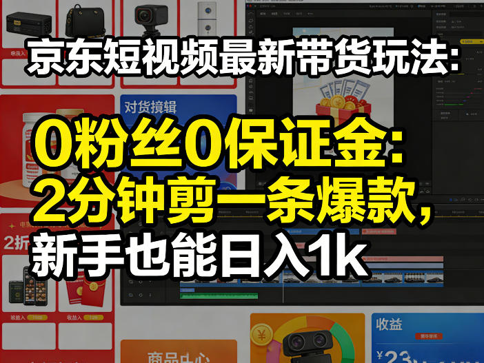 京东短视频最新带货玩法，0粉丝0保证金，2分钟剪一条爆款，新手也能日入1k+【揭秘】-heixxmi