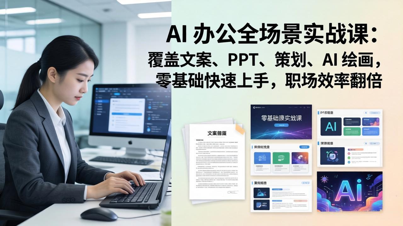 AI 办公全场景实战课：覆盖文案、PPT、策划、AI 绘画，零基础快速上手，职场效率翻倍-heixxmi