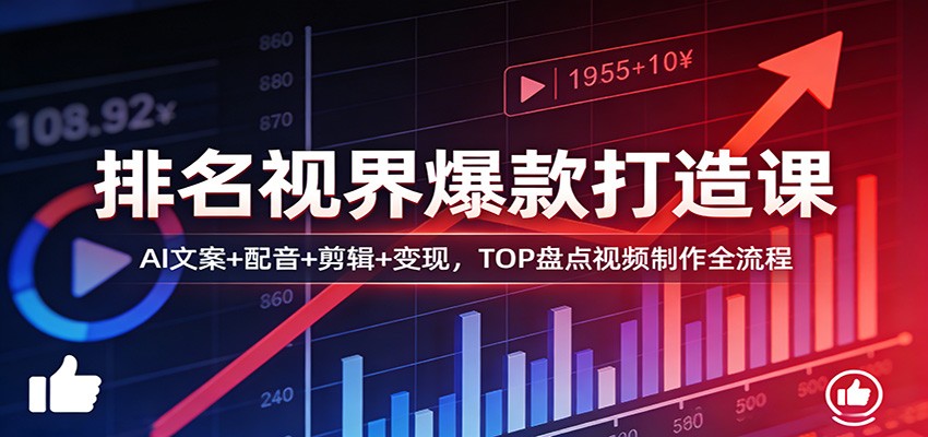 排名视界爆款打造课：AI文案+配音+剪辑+变现，TOP盘点视频制作全流程-heixxmi