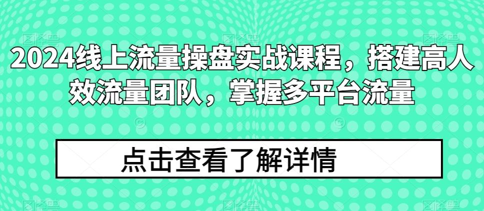 2024线上流量操盘实战课程，搭建高人效流量团队，掌握多平台流量-heixxmi