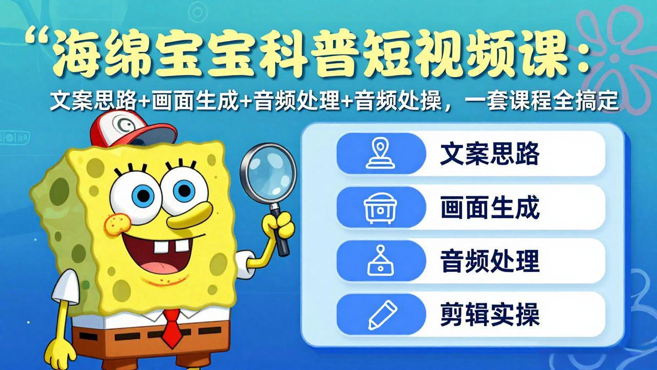 海绵宝宝科普短视频课：文案思路+画面生成+音频处理+剪辑实操，一套课程全搞定-heixxmi