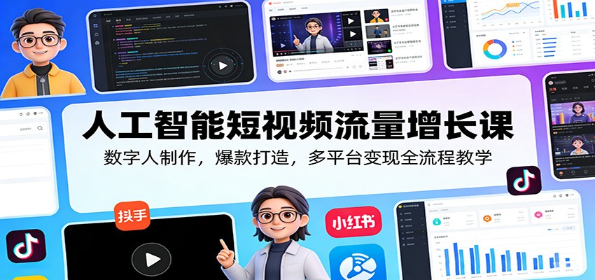 人工智能短视频流量增长课：数字人制作，爆款打造，多平台变现全流程教学-heixxmi