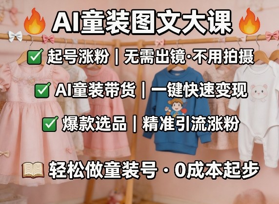 AI童装图文剪辑，某社群童装图文大课，起号涨粉、AI童装带货、爆款选品，无需出镜和拍摄-heixxmi