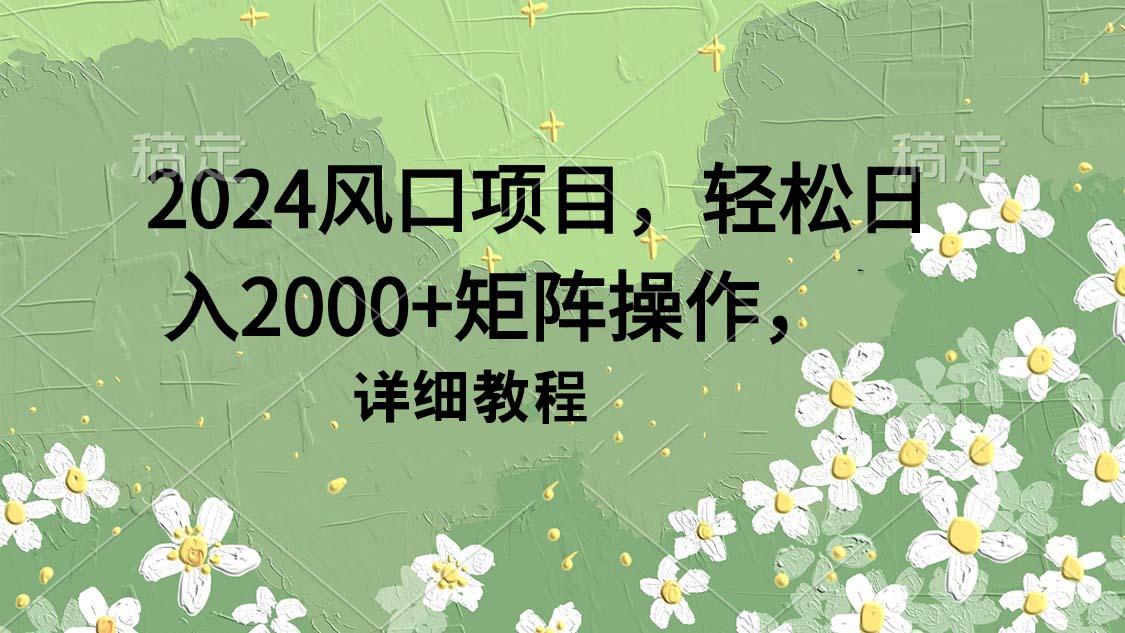 (9652期)2024风口项目，轻松日入2000+矩阵操作，详细教程-heixxmi