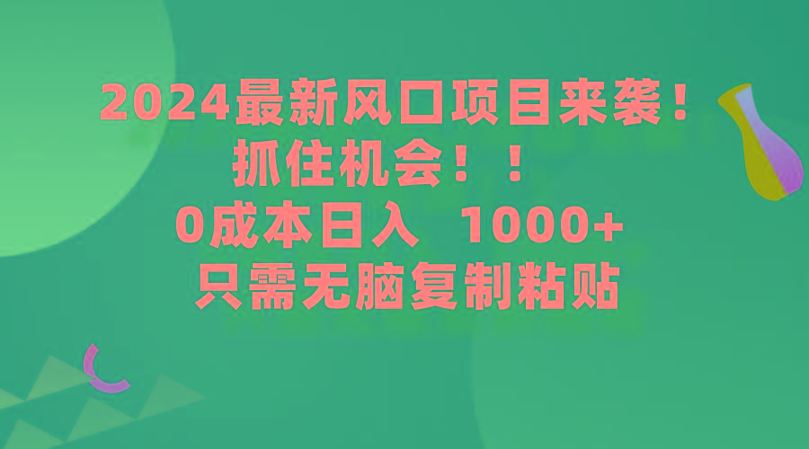 (9899期)2024最新风口项目来袭，抓住机会，0成本一部手机日入1000+，只需无脑复...-heixxmi