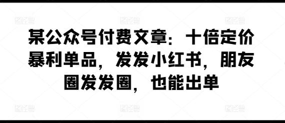 某公众号付费文章：十倍定价暴利单品，发发小红书，朋友圈发发圈，也能出单-heixxmi