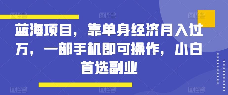 蓝海项目，靠单身经济月入过万，一部手机即可操作，小白首选副业【揭秘】-heixxmi