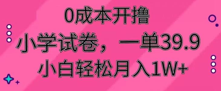 0成本开撸，小学试卷，一单39.9，小白轻松月入1W+-heixxmi