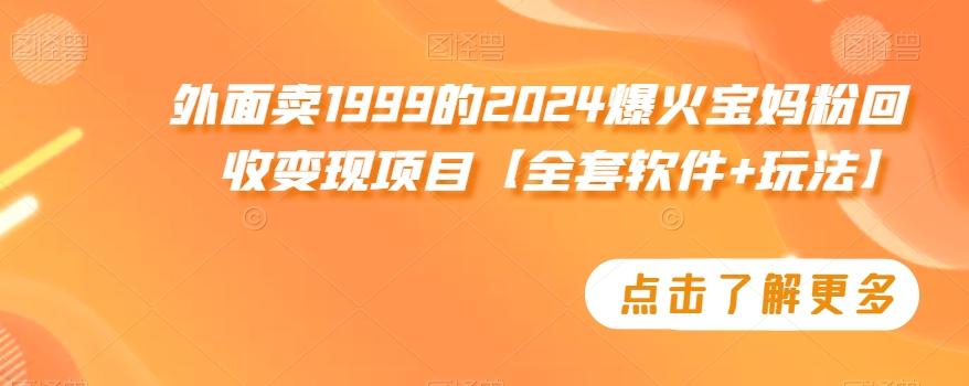 外面卖1999的2024爆火宝妈粉回收变现项目【全套软件+玩法】【揭秘】-heixxmi