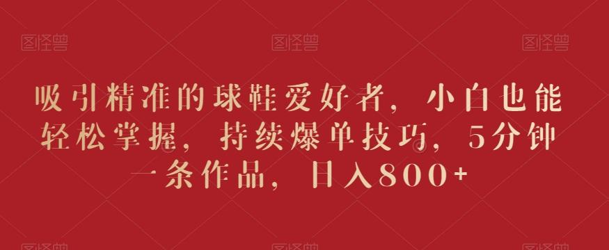 吸引精准的球鞋爱好者，小白也能轻松掌握，持续爆单技巧，5分钟一条作品，日入800+【揭秘】-heixxmi
