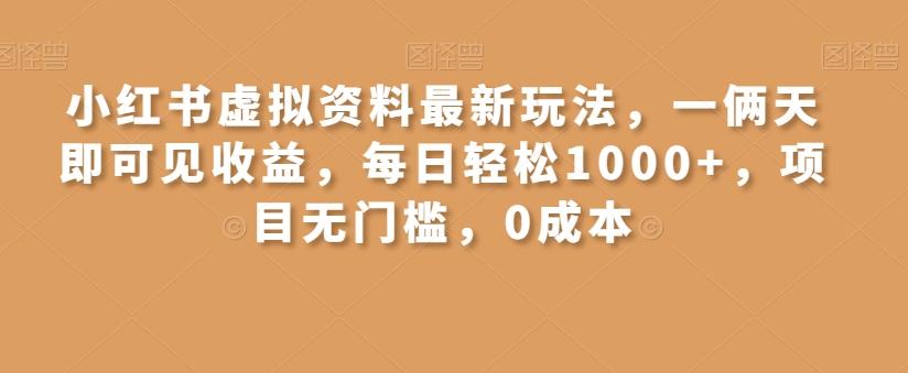 小红书虚拟资料最新玩法，一俩天即可见收益，每日轻松1000+，项目无门槛，0成本-heixxmi
