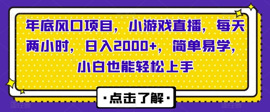 年底风口项目，小游戏直播，每天两小时，日入2000+，简单易学，小白也能轻松上手-heixxmi