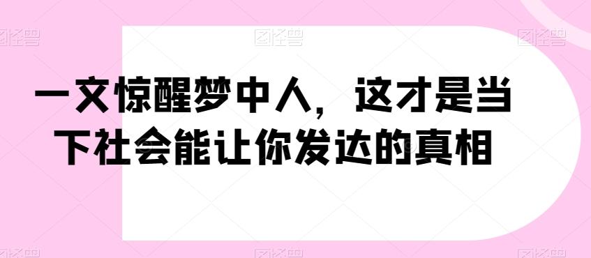 一文惊醒梦中人，这才是当下社会能让你发达的真相【公众号付费文章】-heixxmi