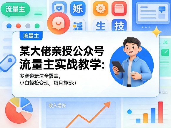 某大佬亲授公众号流量主实战教学：多赛道玩法全覆盖，小白轻松变现，每月多挣5k+-heixxmi