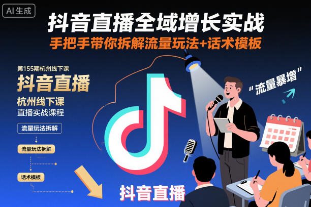 抖音直播全域增长实战第155期杭州线下课，手把手带你拆解流量玩法+话术模板-heixxmi