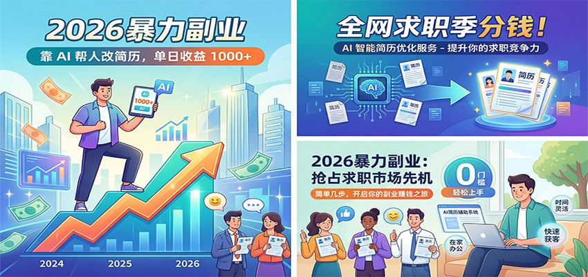 2026暴力副业：靠AI帮人改简历，单日收益1000+，全网求职季分钱-heixxmi