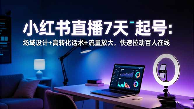 小红书直播7天起号：场域设计+高转化话术+流量放大，快速拉动百人在线-heixxmi