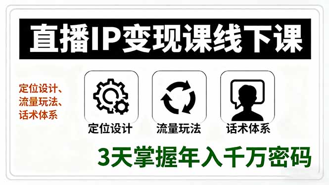 直播IP变现课线下课，定位设计、流量玩法、话术体系，3天掌握年入千万密码-heixxmi