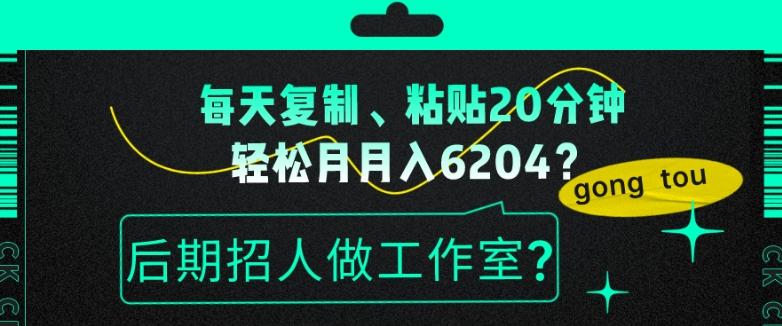 每天复制、粘贴20分钟，轻松月入6204？后期招人做工作室？-heixxmi