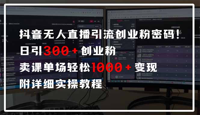 抖音无人直播引流密码！日引300+创业粉 单场轻松1000+变现 附详细实操教程-heixxmi