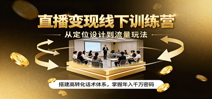 直播变现线下训练营，从定位设计到流量玩法，搭建高转化话术体系，掌握年入千万密码-heixxmi