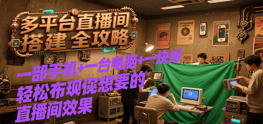 多平台直播间搭建全攻略，一部手机+一台电脑+一块绿布轻松实现你想要的直播间效果-heixxmi
