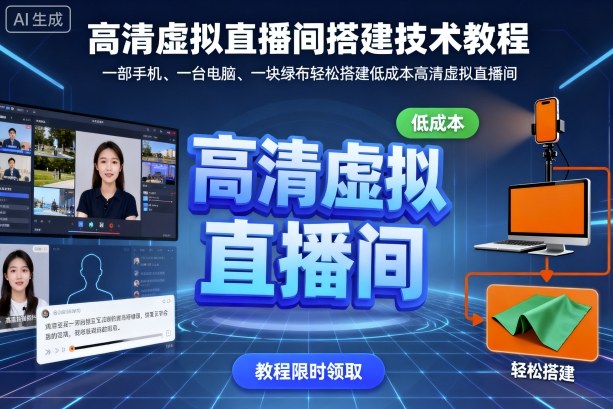 高清虚拟直播间搭建技术教程，一部手机、一台电脑、一块绿布轻松搭建低成本高清虚拟直播间-heixxmi