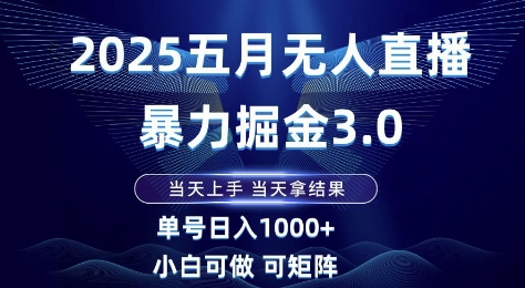 2025五月无人直播暴力掘金3.0，当天上手，当天拿结果，单号日入1k+小白可做可矩阵【揭秘】-heixxmi