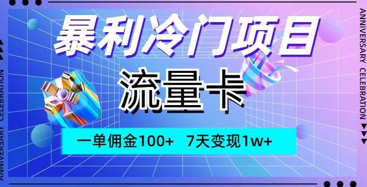 暴利冷门项目，流量卡，一单佣金100+，7天变现1w+-heixxmi