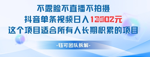 不露脸不直播不拍摄抖音单条视频日入1k+这个项目适合所有人长期积累的项目-heixxmi