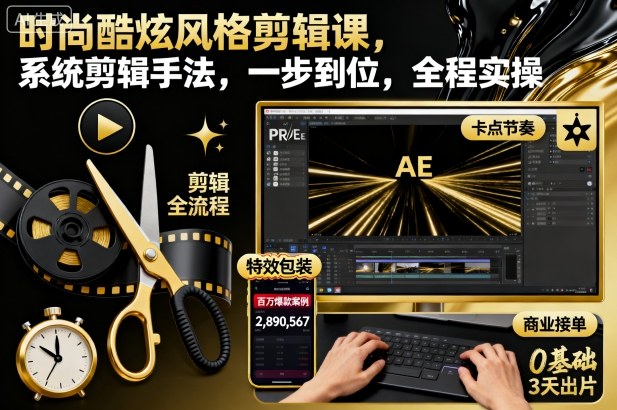 时尚酷炫风格剪辑课，系统剪辑手法，一步到位，全程实操-heixxmi