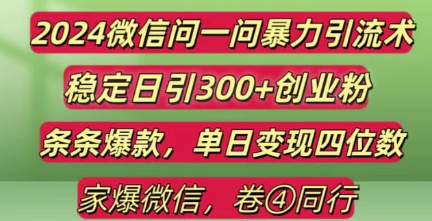 2024最新微信问一问暴力引流300+创业粉,条条爆款单日变现四位数【揭秘】-heixxmi