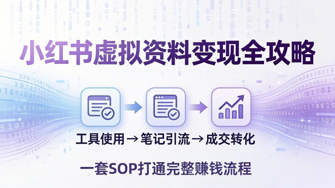 小红书虚拟资料变现全攻略：从工具使用到笔记引流成交，一套 SOP 打通完整赚钱流程-heixxmi