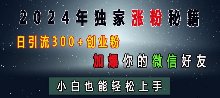 2024年独家涨粉秘籍，日引流300+创业粉，加爆你的微信好友，小白也能轻松上手-heixxmi