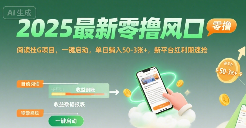 2025最新零撸风口，阅读挂G项目，一键启动，单日躺入 50-3张+，新平台红利期速抢【揭秘】-heixxmi