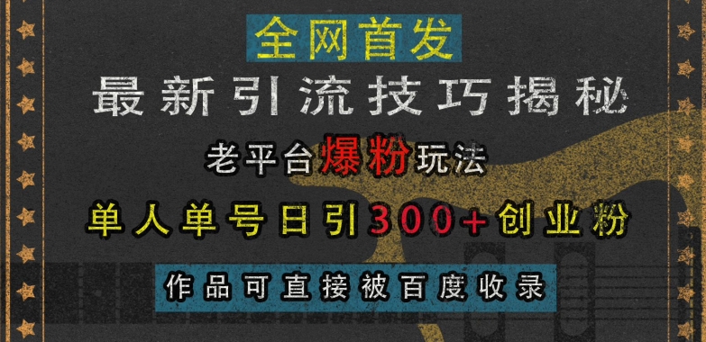 最新引流技巧揭秘，老平台爆粉玩法，单人单号日引300+创业粉，作品可直接被百度收录-heixxmi