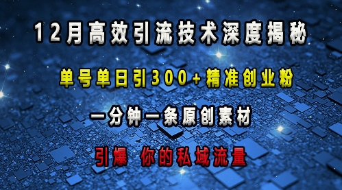 最新高效引流技术深度揭秘 ，单号单日引300+精准创业粉，一分钟一条原创素材，引爆你的私域流量-heixxmi
