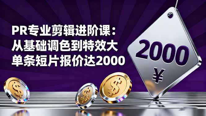 PR专业剪辑进阶课：从基础调色到特效大片的进阶技能，单条短片报价达2000-heixxmi