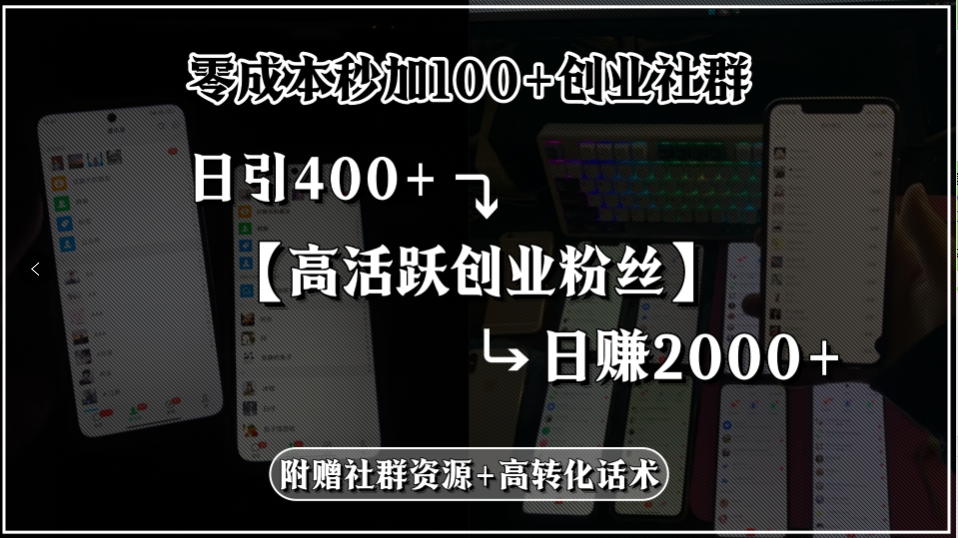 零成本秒加100+创业社群，日引400+高活跃创业粉丝，日赚2000+，附赠社...-heixxmi