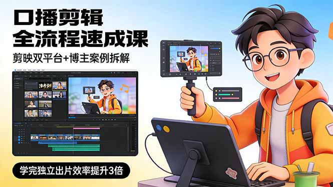 口播剪辑全流程速成课，剪映双平台+博主案例拆解，学完独立出片效率提升3倍-heixxmi