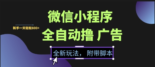 微信小程序全自动撸广告项目，彻底解决没流量的问题，新手一天8张+【揭秘】-heixxmi