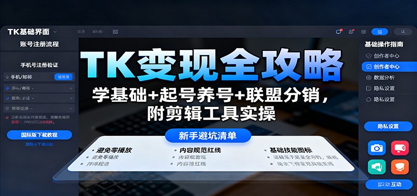 TK变现全攻略：学基础+起号养号+联盟分销，附剪辑工具实操-heixxmi
