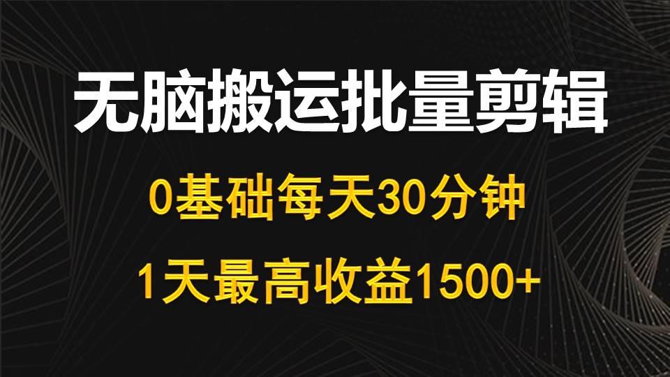 (10008期)每天30分钟，0基础无脑搬运批量剪辑，1天最高收益1500+-heixxmi