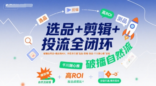 选品+剪辑+投流全闭环，破播自然流+撬动高ROI，手把手打通“选品-剪辑-测品-千川随心推”全链-heixxmi