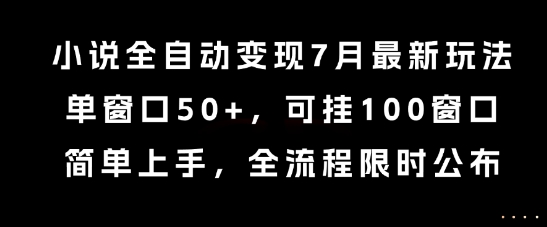 小说全自动变现7月玩法，单窗口50+，可挂100窗口，简单上手，全流程限时公布【揭秘】-heixxmi